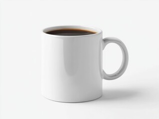 Plain White Coffee Mug Filled with Dark Brewed Coffee on Table
