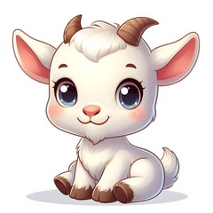 Fototapeta premium Cute Cartoon goat Sitting on White Isolated Background 