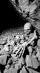 Long, skeletal fingers reach from a shadowy abyss - pattern seamless texture