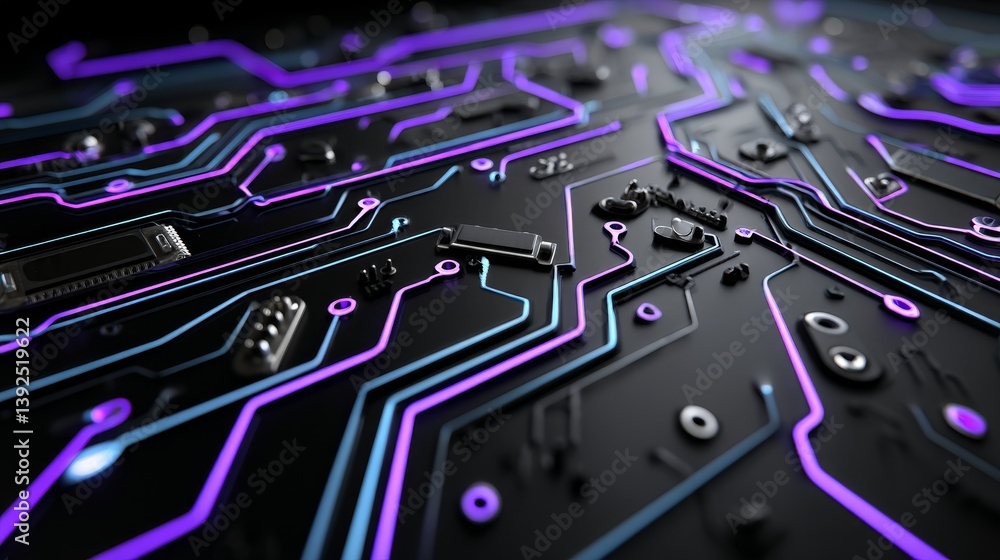 Poster a high-tech background with a futuristic twist, incorporating abstract circuit board patterns in sha