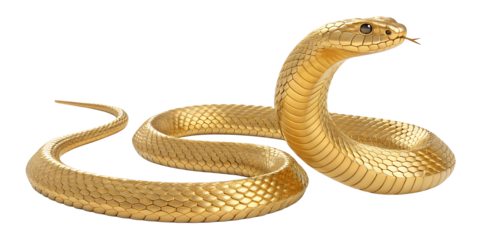Golden Cobra: A detailed and elegant studio shot of a meticulously crafted golden cobra, showcasing its regal posture and gleaming scales.