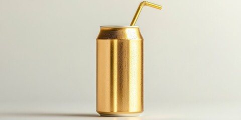 A can of soda with a straw in it