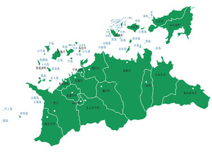 香川県　地図　グリーン　斑点　イラスト