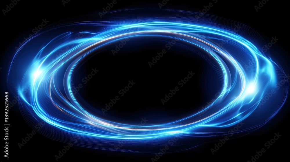 Poster abstract glowing blue light effect with swirling ring on dark background, vector illustration of ova