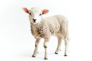 a sheep standing on a white surface with a white background