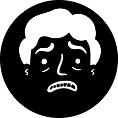 Distressed facial expression, black background, minimalistic art style portrait