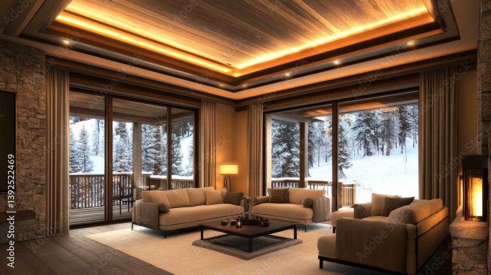 Poster minimalist ceiling design with hidden led strips providing indirect lighting and a comfortable warm 