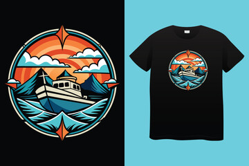 Vintage Sail boat vector illustration for t-shirt prints ant other uses.
