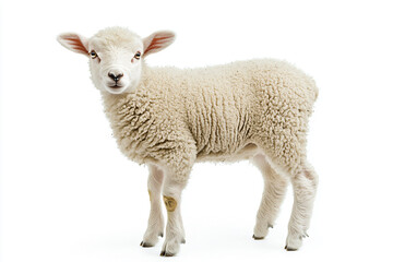 Fototapeta premium a sheep standing in the snow with a white background