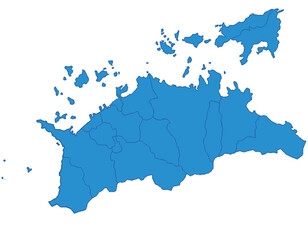 香川県　地図　ブルー　イラスト