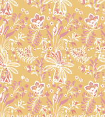 Exotic hand drawn flowers, seamless patterns with floral for fabric, textiles, clothing, wrapping paper, cover, banner, home decor, abstract backgrounds.