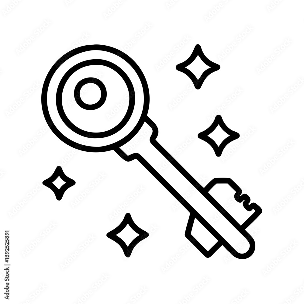 Poster unlock the magic: vintage key with sparkles vector illustration for security and access control conc