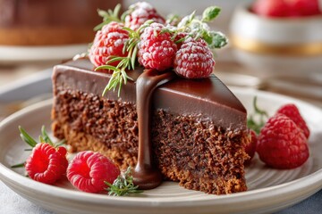 Delightful Chocolate Cake Topped with Fresh Raspberries Creates a Tempting Dessert Experience