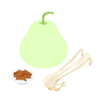 かんぴょうとユウガオの実。フラットなベクターイラスト。
Kanpyo and a bottle gourd. Flat vector illustration.