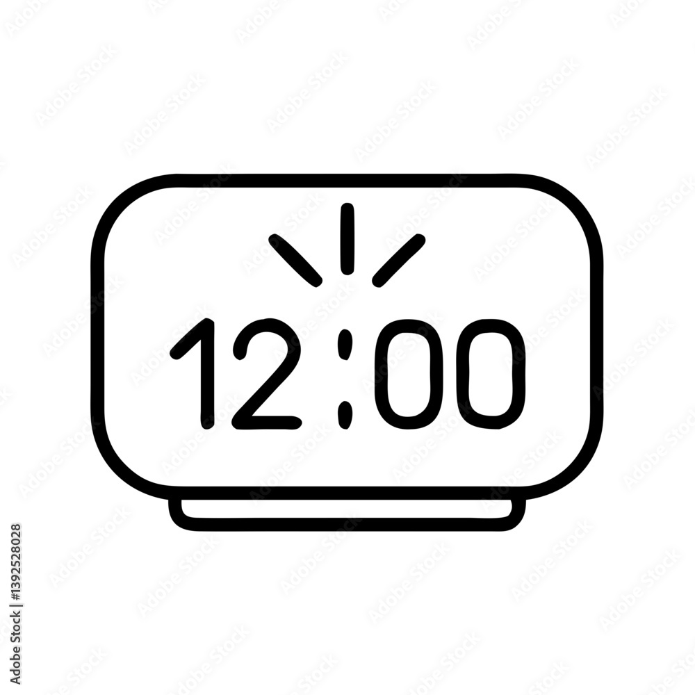 Poster digital clock icon showing twelve o'clock midnight or noon time vector design illustration outline 1
