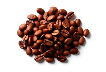 Fototapeta premium Generative AI illustration of a heap of roasted coffee beans on white