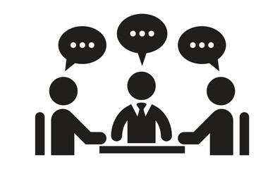 Single vector icon of three persons talking with message or speech bubble on white background