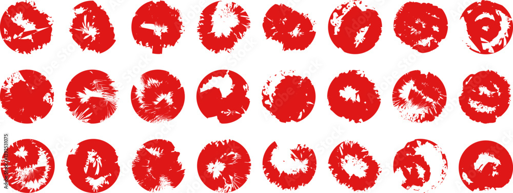Aufkleber set of grunge abstract red circle textures with distressed edges and dynamic inner patterns. perfect