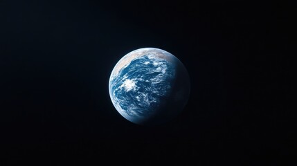 Planet Earth floating in the vast darkness of space, showcasing swirling blue and white cloud patterns, and serene and majestic cosmic view.