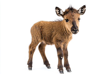 Obraz premium a small brown goat standing on top of a snow covered ground