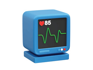 Medical Heart Monitor Showing Heart Rate and EKG Waveform icon 3d. ECG machine icon 3d