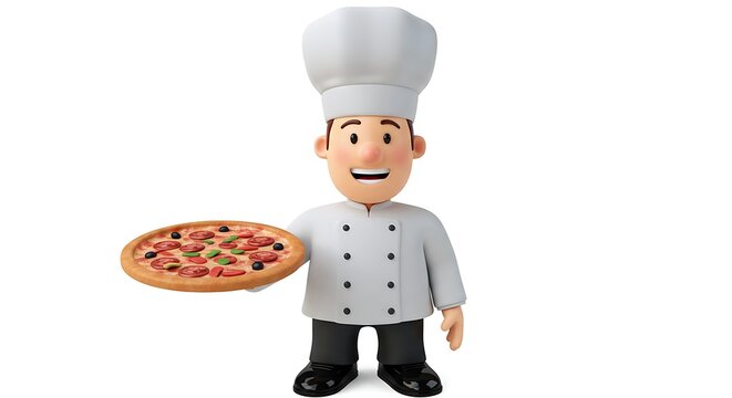Chef holding pizza fresh from oven delivery or food service
