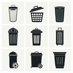 Collection Of Trash Can Icon Set In Vector Style For Designs