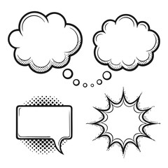 Comic Speech Bubbles And Thought Bubbles Vector Collection With Halftone Effects