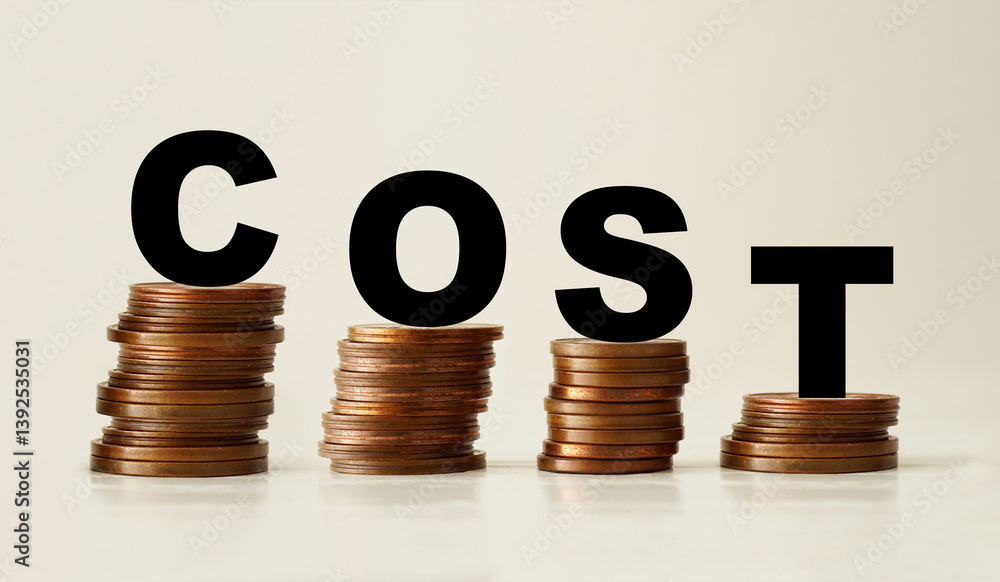 Poster cost reduction and cost optimization as business and financial concept. cost down