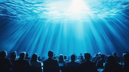 A global conference on the future of the water industry, business leaders discussing sustainable water solutions, professional setting