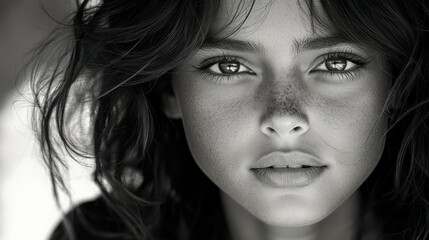 Fototapeta premium Close-up black and white portrait of a young woman
