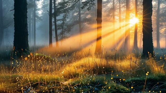 Golden Sunlight Filtering Through Forest Trees