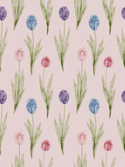 Floral seamless pattern with watercolor tulips.