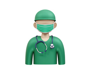 Surgeon in Scrubs and Mask with Stethoscope icon 3d illustration