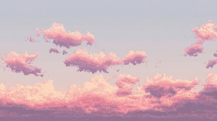 Pixelated Dreamscape: Low Resolution Pink Clouds against a Lavender Sky