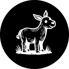 Stylized Illustration of a White Donkey on Black Circular Background