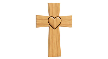 Isolated Wooden Cross with Heart