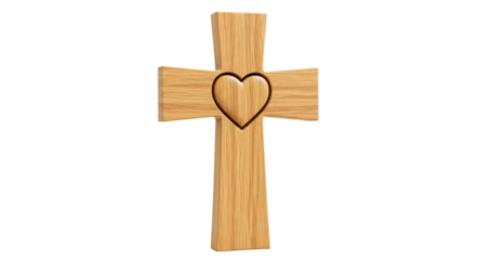 Isolated Wooden Cross with Heart
