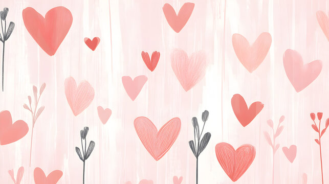 background with soft pink hues and faint heart-shaped patterns, creating a peaceful and romantic vibe 