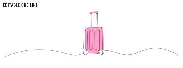 One continuous line drawing of a suitcase. A travel concept banner. Editable stroke, simple doodle design, vector illustration