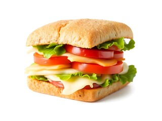 Fresh Vegetable Sandwich with Tomato, Lettuce, and Cheese Isolated on White Background – Healthy Vegan Snack Image