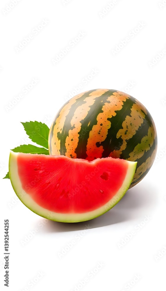 Poster generative ai image of a refreshing watermelon and slice isolated on white