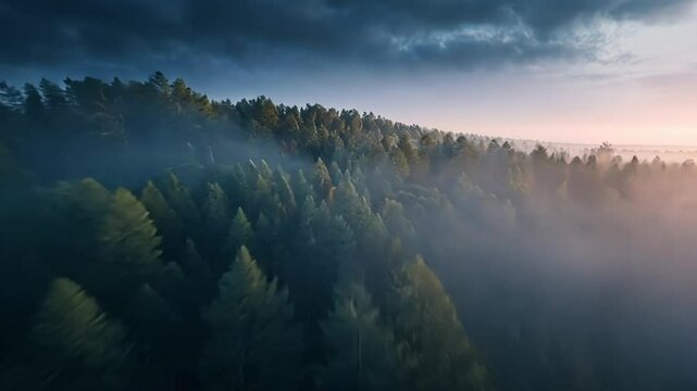 Misty Forest Valley at Dawn