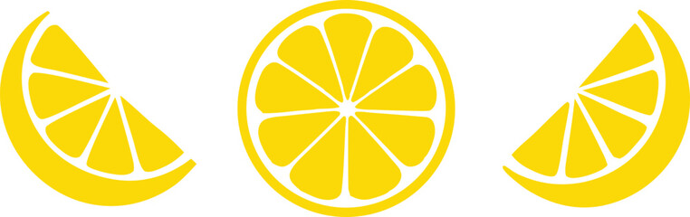 Lemon cut slices vector set, Whole, half and slice chopped lemon fruit flat collection