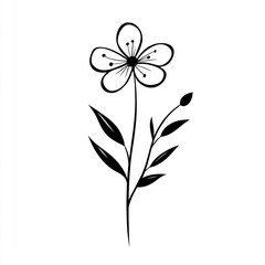 A simple black and white drawing of a single flower