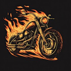 Illustrative motorcycle engulfed in flames, racing with speed and burning passion