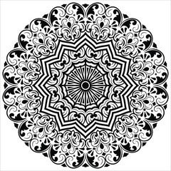 Abstract Mandala Design for Coloring Book Page. Ethnic, paisley, motif, lace, swirl, henna, tattoo, logo design. 