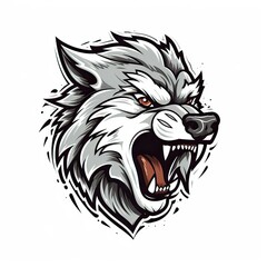 Aggressive Wolf Head Illustration with Sharp Teeth and Intense Expression