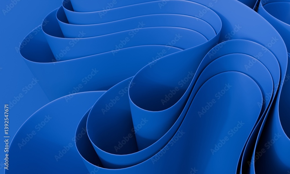 Poster 3d render of blue wavy pattern. 3d illustration features vibrant abstract layers that flow and twist