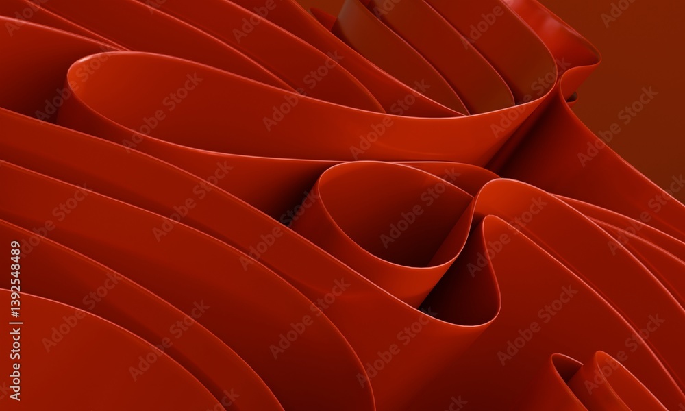 Poster 3d render of red wavy pattern. 3d illustration features vibrant abstract layers that flow and twist 
